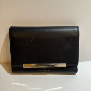 Kate Spade Black Leather Flap Wallet Clutch Gold Hardware Slim
